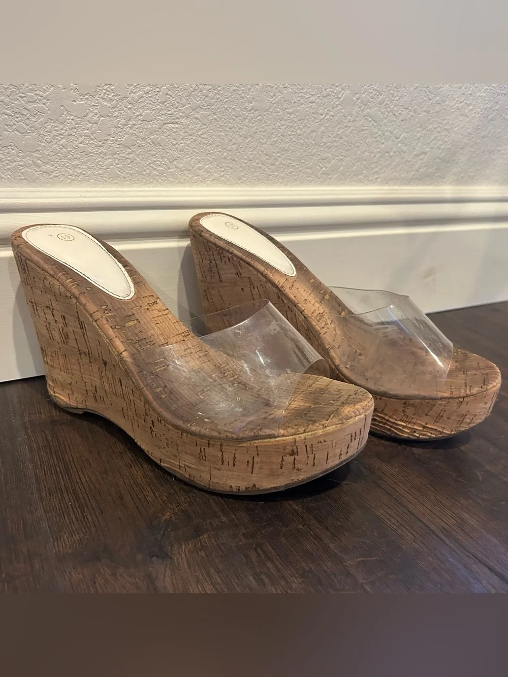 Cork Platform Wedge Sandals with Clear Upper - Women